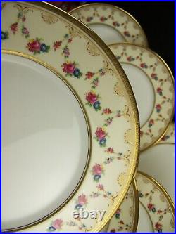 12 Royal Doulton Hand Painted Roses Flower Garland Raised Gold Dinner Plates