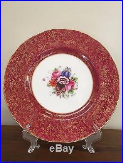 (12) Royal Worcester Hand Painted Dinner Plates Ruby & Gold Signed Townsend