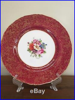 (12) Royal Worcester Hand Painted Dinner Plates Ruby & Gold Signed Townsend