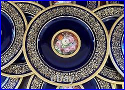 12 Sevres Style Porcelain Heinrich & Co Dinner Plates Cobalt Blue & Gold 11