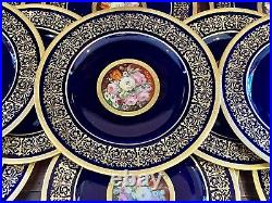 12 Sevres Style Porcelain Heinrich & Co Dinner Plates Cobalt Blue & Gold 11