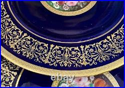 12 Sevres Style Porcelain Heinrich & Co Dinner Plates Cobalt Blue & Gold 11