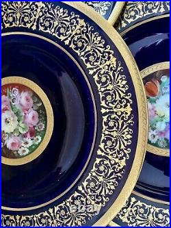 12 Sevres Style Porcelain Heinrich & Co Dinner Plates Cobalt Blue & Gold 11