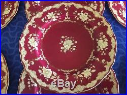 12 Spode Copeland's Y503 Dinner Plate Pink Red Floral Gold Raised Scalloped Edge