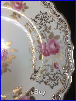 (12) Spode for TIFFANY & CO Pink Roses & Gold 9.375 DINNER PLATES #Y1171