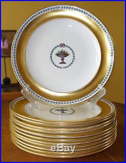 12 Striking Antique Copeland Spode Dinner Cabinet Plates Chaplet Gold Band 1916