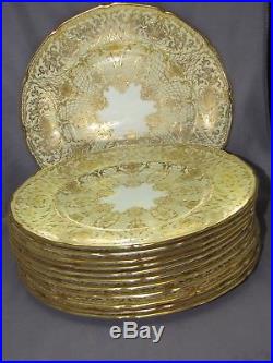 12 Stunning Gold Embossed Royal Doulton Dinner Plates For Ovington Brothers 1930