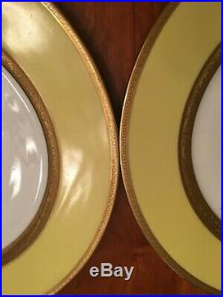 12 T & V Limoges Dinner Plates White withYellow Band 22K Gold