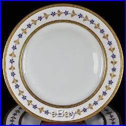 12 T&V Limoges GORGEOUS Cabinet Dinner Plates Blue Flowers Raised Gold