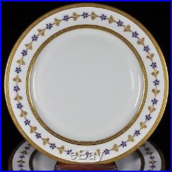 12 T&V Limoges GORGEOUS Cabinet Dinner Plates Blue Flowers Raised Gold