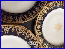 12 Theodore Haviland Limoges Cobalt Blue & Gold Dinner Plates