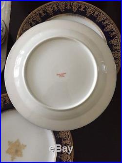 12 Theodore Haviland Limoges Cobalt Blue & Gold Dinner Plates