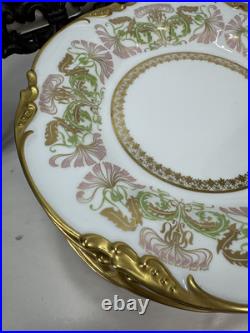 12 Vintage Antique 1906 JPL Jean Pouyat Limoges Gold Pink Flower Plates 8.5