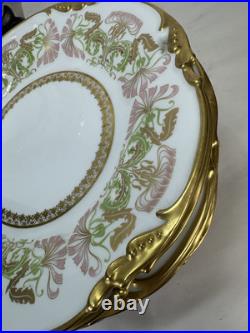 12 Vintage Antique 1906 JPL Jean Pouyat Limoges Gold Pink Flower Plates 8.5