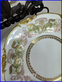 12 Vintage Antique 1906 JPL Jean Pouyat Limoges Gold Pink Flower Plates 8.5