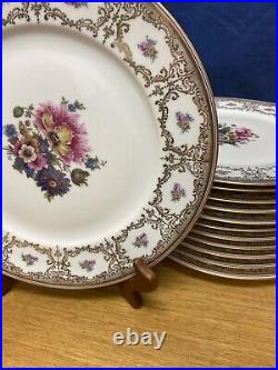 12 Vintage Hand Painted Czechoslovakia 11 Puls Dinner Plates withGold Trim