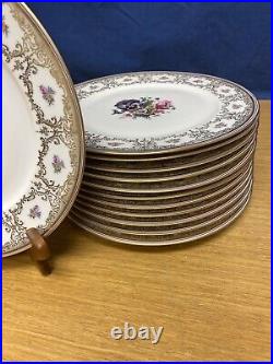 12 Vintage Hand Painted Czechoslovakia 11 Puls Dinner Plates withGold Trim