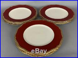 12 Vintage Royal Worcester z2066 Cranberry and Gold Gilt Trim Dinner Plates