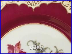 (12) Vintage TIRSCHENREUTH P. T. Burgundy Gold Floral Dinner Plates TIR150 EUC