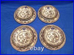 12 pcs Royal Stafford Willow Garden Black and Gold Dinner Plates Soup Salad Bowl