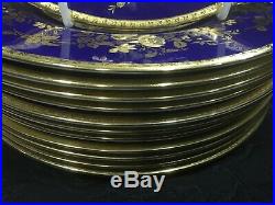 12X. Minton ATHOLL Rare Cobalt Blue & Gold Gilt Dinner Plates Perfect