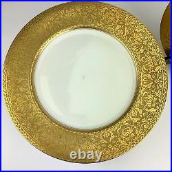 (12x) Antique 1890's Heinrich & Co Selb Bavaria 11 Gold Embossed Dinner Plates
