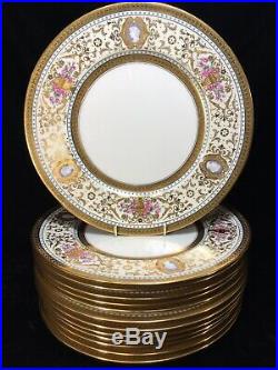 (13)CAULDON Gold Encrusted, Jeweled, Portrait 10.375 DINNER PLATES Reizenstein