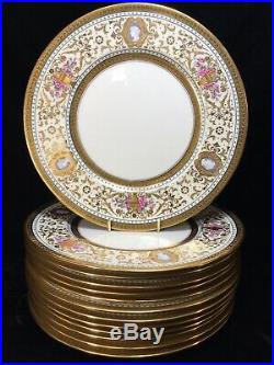 (13)CAULDON Gold Encrusted, Jeweled, Portrait 10.375 DINNER PLATES Reizenstein