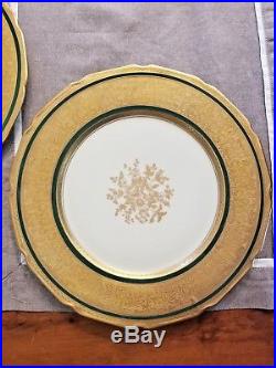 (14) T&v Limoges France Gold Encrusted Green Medallion Dinner Plate 1030 Charger