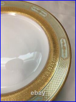 (14) c1931 Royal Doulton Mint Green & Gold Encrusted 10.25 DINNER PLATES E8142