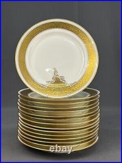 15 Haviland Limoges Heavy Gold & White Leaf & Scroll 10 7/8 Dinner Plates 1900