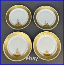 15 Haviland Limoges Heavy Gold & White Leaf & Scroll 10 7/8 Dinner Plates 1900