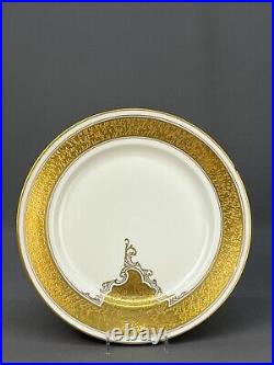 15 Haviland Limoges Heavy Gold & White Leaf & Scroll 10 7/8 Dinner Plates 1900