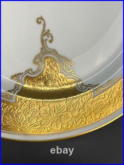 15 Haviland Limoges Heavy Gold & White Leaf & Scroll 10 7/8 Dinner Plates 1900