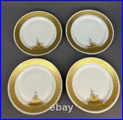 15 Haviland Limoges Heavy Gold & White Leaf & Scroll 10 7/8 Dinner Plates 1900