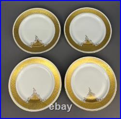 15 Haviland Limoges Heavy Gold & White Leaf & Scroll 10 7/8 Dinner Plates 1900