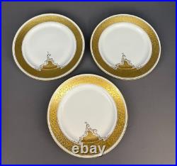 15 Haviland Limoges Heavy Gold & White Leaf & Scroll 10 7/8 Dinner Plates 1900