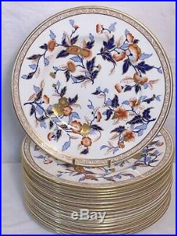 18 Rare Royal Worcester Dinner Plates Z2460 Red Blue Gold Floral Gold Gilt
