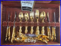 1881 Roger's Oneida Baroque Ornate Gold Plated Dinner Flateware Set 55pcs