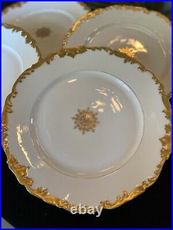 1900's, T&V Limoges Hand Painted 9.5 Dinner Plates White & Gold