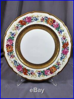 1905 12 Dinner Plates T & V Limoges Gold Floral Tressamann & Vogt France