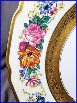 1905 12 Dinner Plates T & V Limoges Gold Floral Tressamann & Vogt France