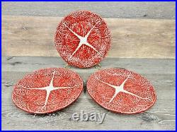 1950s Secla Majolica Portugal Secla Deep Red Cabbage Leaf 10.75 Dinner Plates3