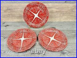 1950s Secla Majolica Portugal Secla Deep Red Cabbage Leaf 10.75 Dinner Plates3