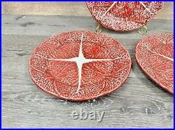 1950s Secla Majolica Portugal Secla Deep Red Cabbage Leaf 10.75 Dinner Plates3