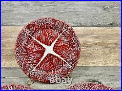 1950s Secla Majolica Portugal Secla Deep Red Cabbage Leaf 10.75 Dinner Plates3