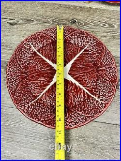 1950s Secla Majolica Portugal Secla Deep Red Cabbage Leaf 10.75 Dinner Plates3