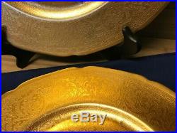 2 Heinrich & Co Selb Bavaria Pickard Dinner Plates 10 3/4 Gold Encrusted