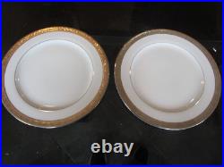 2 Philippe Deshoulieres gold rim dinner plates Limoge Porcelain New wo tags