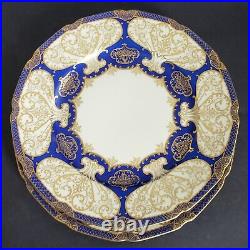 2 Rosenthal Ivory Dinner Cabinet Plates 10 5/8 Cobalt Blue Gold Scroll Bavaria